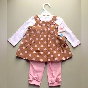 Vintage Carter’s Set Girl’s 6M Swing Top Leggings Brown Pink Dot